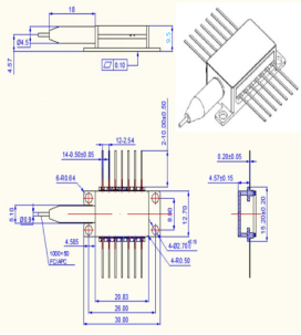 1653nmDFB蝶形激光器外形尺寸